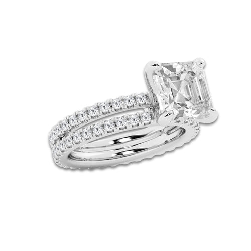 5.22 ctw Asscher Lab-Grown Diamond Double Row Diamond Engagement Ring in Platinum for Women | Colorless E, VS1 Clarity, IGI Certified 4.00 ct Center Diamond