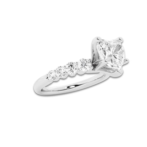 2.54 Ct Heart Lab-Grown Diamond Half Eternity Engagement Ring in 14K White Gold for Female, Colorless (D), VVS1 Clarity | IGI Certified, 2.00 Ct Center Diamond