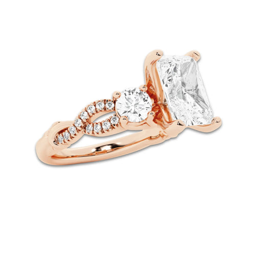 2.62 ctw Radiant Lab-Grown Diamond Side Stone Engagement Ring in 14K Rose Gold for Women | Colorless D, VVS1 Clarity, IGI Certified 2.00 ct Center Diamond