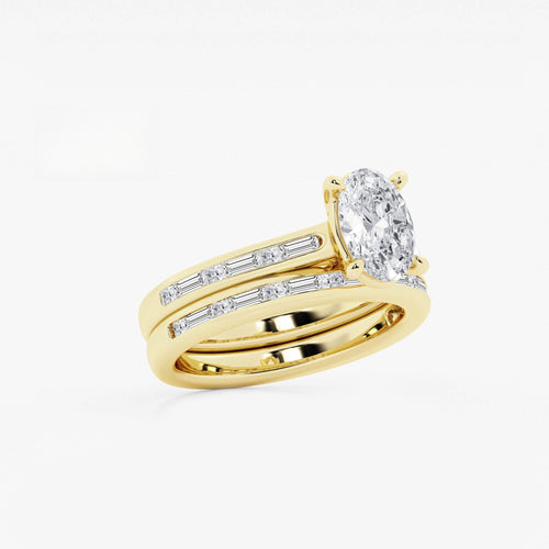 Synergy 2 1/4 ctw Oval Lab Grown Diamond Baguette and Princess Side Stone Bridal Set 14K Yellow Gold, E, VS1 | IGI Certified, 1 1/2 ct Center