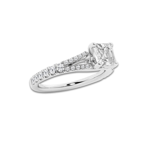 1.33 ctw Asscher Lab-Grown Diamond Split Shank Side Stone Engagement Ring in Platinum for Women | Colorless D, VVS1 Clarity, IGI Certified 1.00 ct Center Diamond
