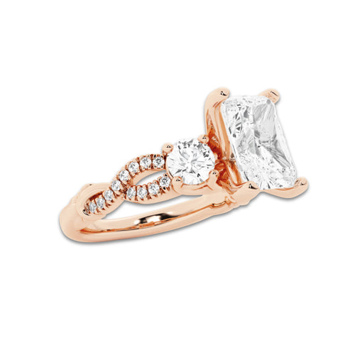 1.48 ctw Radiant Lab-Grown Diamond Side Stone Engagement Ring in 14K Rose Gold for Women | Colorless E, VS1 Clarity, IGI Certified 1.00 ct Center Diamond