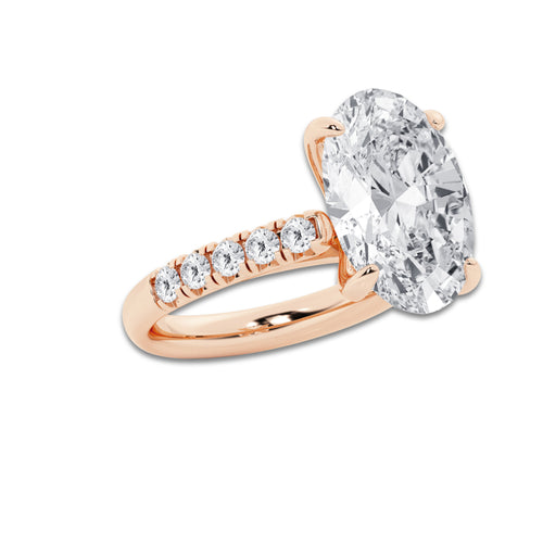 8.55 ctw Oval Lab-Grown Diamond Pave Engagement Ring in 14K Rose Gold for Women | D Color, VVS1 Clarity, IGI Certified 8.00 ct Center Diamond