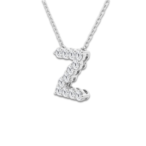 2/5 ctw Round Lab Grown Diamond Initial Z Personalized Pendant 14K White Gold, DE, VS1