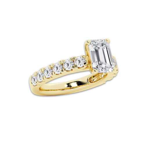 4.00 ctw Emerald Lab-Grown Diamond Split-Prong Set Side Stone Engagement Ring in 14K Yellow Gold for Women | Colorless E, VS1 Clarity, IGI Certified 3.00 ct Center Diamond