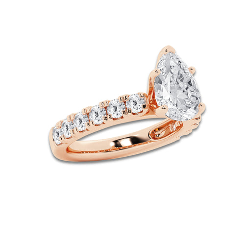 3.50 ctw Pear Lab-Grown Diamond Split-Prong Set Side Stone Engagement Ring in 14K Rose Gold for Women | Colorless D, VVS1 Clarity, IGI Certified 2.50 ct Center Diamond