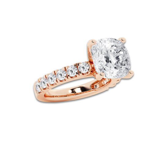8.00 ctw Cushion Lab-Grown Diamond Split-Prong Set Side Stone Engagement Ring in 14K Rose Gold for Women | Colorless E, VS1 Clarity, IGI Certified 7.00 ct Center Diamond