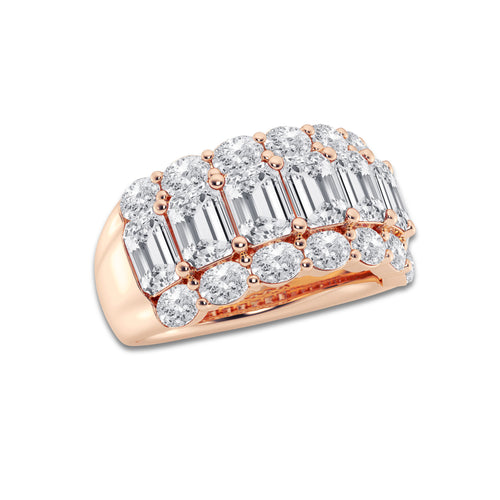 Vivace 5 ctw Emerald Lab Grown Diamond Three Row Band 18K Rose Gold, DE, VS1