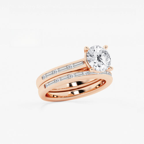 Synergy 2 3/4 ctw Round Lab Grown Diamond Baguette and Princess Side Stone Bridal Set 14K Rose Gold, E, VS1 | IGI Certified, 2 ct Center