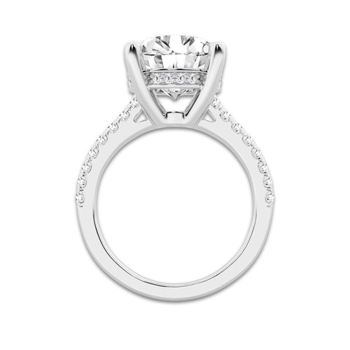 5.28 ctw Round Lab-Grown Diamond Hidden Halo Side Stone Engagement Ring in 18K White Gold for Women | Colorless D, VVS1 Clarity, IGI Certified 5.00 ct Center Diamond