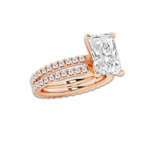 5.22 ctw Radiant Lab-Grown Diamond Double Row Diamond Engagement Ring in 14K Rose Gold for Women | Colorless E, VS1 Clarity, IGI Certified 4.00 ct Center Diamond