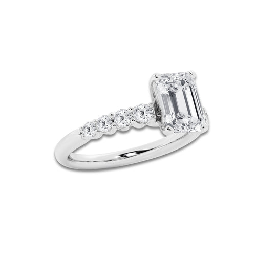 3.04 ctw Emerald Lab-Grown Diamond Side Stone Engagement Ring in Platinum for Women | Colorless D, VVS1 Clarity, IGI Certified 2.50 Ct Center Diamond