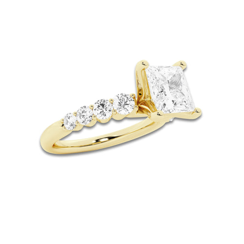 2.54 ctw Princess Lab-Grown Diamond Side Stone Engagement Ring in 14K Yellow Gold for Women | Colorless D, VVS1 Clarity, IGI Certified 2.00 Ct Center Diamond