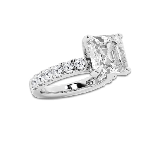 9.00 ctw Asscher Lab-Grown Diamond Split-Prong Set Side Stone Engagement Ring in Platinum for Women | Colorless E, VS1 Clarity, IGI Certified 8.00 ct Center Diamond