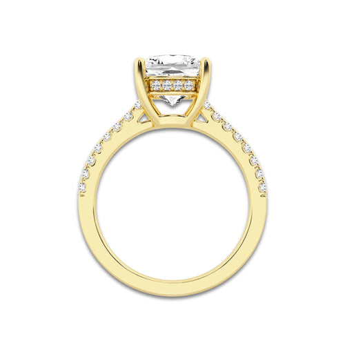 2.78 ctw Cushion Lab-Grown Diamond Hidden Halo Side Stone Engagement Ring in 18K Yellow Gold for Women | Colorless D, VVS1 Clarity, IGI Certified 2.50 ct Center Diamond