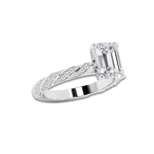 2.94 ctw Emerald Lab-Grown Diamond Twisted Band Engagement Ring in Platinum for Women | Colorless E, VS1 Clarity, IGI Certified 2.50 ct Center Diamond