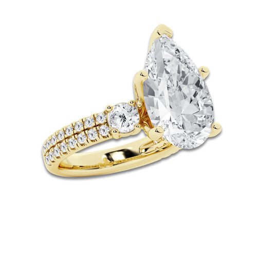8.96 ctw Pear Lab-Grown Diamond Three Stone Double Row Engagement Ring in 14K Yellow Gold for Women | E Color, VS1 Clarity, IGI Certified 8.00 ct Center Diamond