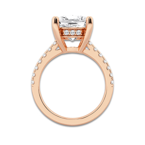 6.45 ctw Elongated Cushion Lab-Grown Diamond Hidden Halo Side Stone Engagement Ring in 18K Rose Gold for Women | Colorless D, VVS1 Clarity, IGI Certified 6.00 ct Center Diamond