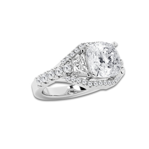 4 1/6 ctw Cushion Lab Grown Diamond Engagement Ring Platinum, E, VS1 | 3 ct Center