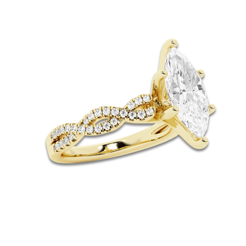 2.25 ctw Marquise Lab-Grown Diamond Twisted Shank Engagement Ring in 14K Yellow Gold for Women | D Color, VVS1 Clarity, IGI Certified 2.00 ct Center Diamond