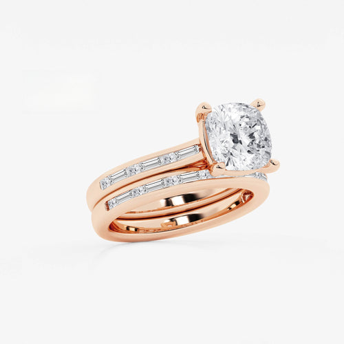 Synergy 3 3/4 ctw Cushion Lab Grown Diamond Baguette and Princess Side Stone Bridal Set 14K Rose Gold, E, VS1 | IGI Certified, 3 ct Center