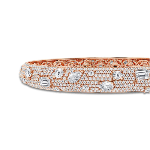 7 2/3 ctw Multi-Shape Lab Grown Diamond Scatter Bangle Bracelet - 7 Inches 14K Rose Gold, DE, VS1