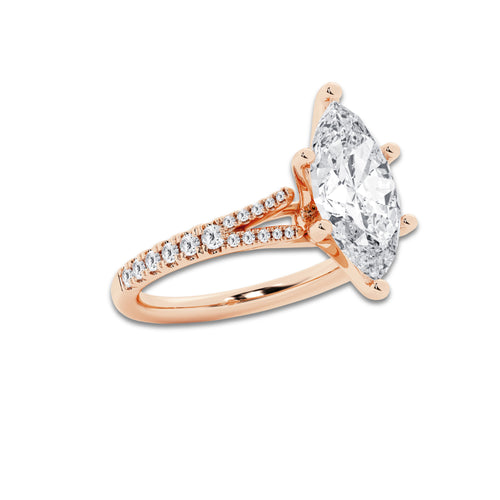 7.66 ctw Marquise Lab-Grown Diamond Split Shank Side Stone Engagement Ring in 14K Rose Gold for Women | Colorless D, VVS1 Clarity, IGI Certified 7.00 ct Center Diamond