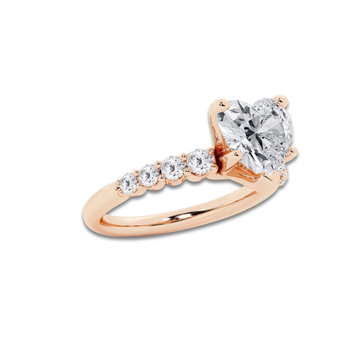 4.16 Ct Heart Lab-Grown Diamond Half Eternity Engagement Ring in 14K Rose Gold for Female, Colorless (D), VVS1 Clarity | IGI Certified, 3.50 Ct Center Diamond