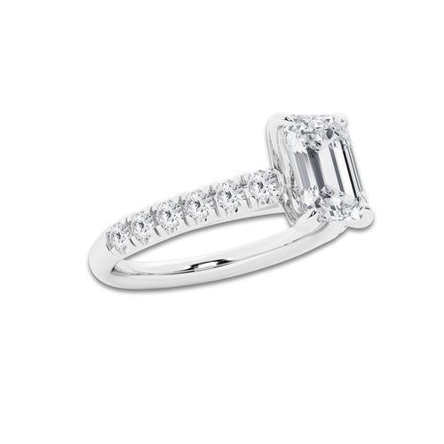 1.91 ctw Emerald Lab-Grown Diamond Pave Engagement Ring in Platinum for Women | E Color, VS1 Clarity, IGI Certified 1.50 ct Center Diamond