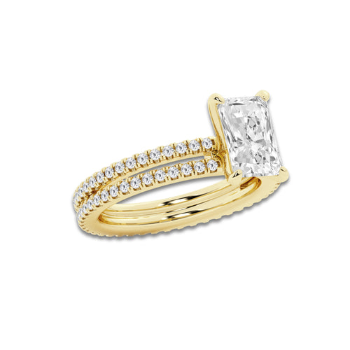 2.69 ctw Radiant Lab-Grown Diamond Double Row Diamond Engagement Ring in 14K Yellow Gold for Women | Colorless E, VS1 Clarity, IGI Certified 2.00 ct Center Diamond