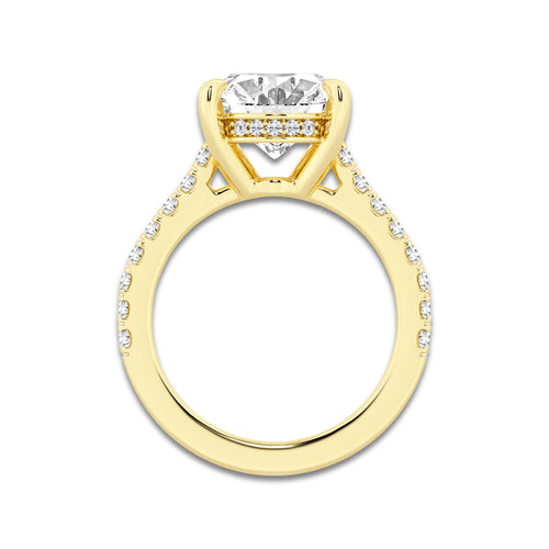 4.35 ctw Oval Lab-Grown Diamond Hidden Halo Side Stone Engagement Ring in 18K Yellow Gold for Women | Colorless D, VVS1 Clarity, IGI Certified 4.00 ct Center Diamond