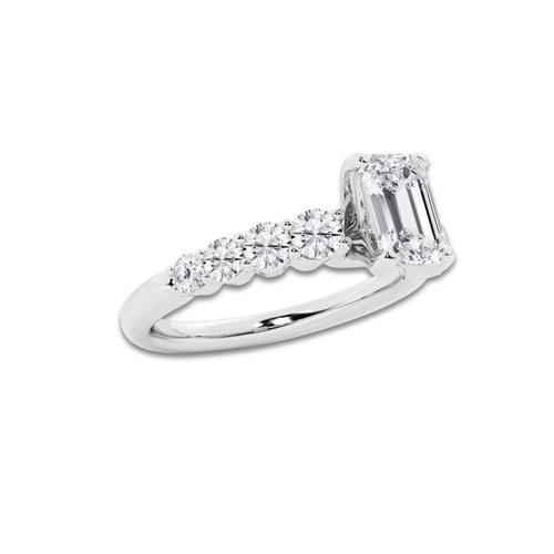 1.54 Ct Emerald Lab-Grown Diamond Half Eternity Engagement Ring in Platinum for Female, Colorless (E), VS1 Clarity | IGI Certified, 1.00 Ct Center Diamond