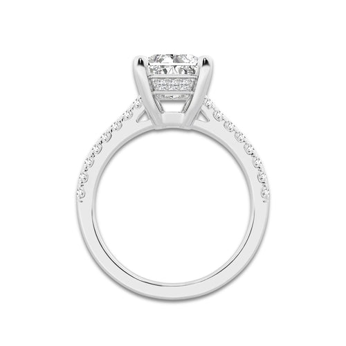 3.28 ctw Radiant Lab-Grown Diamond Hidden Halo Side Stone Engagement Ring in Platinum for Women | Colorless D, VVS1 Clarity, IGI Certified 3.00 ct Center Diamond