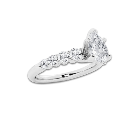 1.54 Ct Pear Lab-Grown Diamond Half Eternity Engagement Ring in Platinum for Female, Colorless (D), VVS1 Clarity | IGI Certified, 1.00 Ct Center Diamond