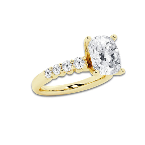 4.66 ctw Elongated Cushion Lab-Grown Diamond Side Stone Engagement Ring in 14K Yellow Gold for Women | Colorless E, VS1 Clarity, IGI Certified 4.00 Ct Center Diamond
