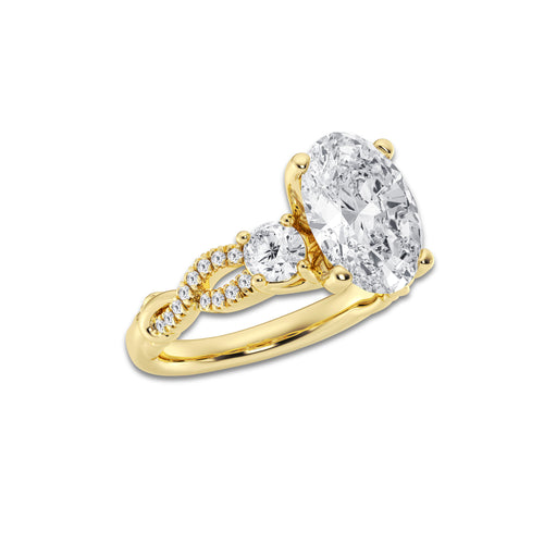 3.60 ctw Oval Lab-Grown Diamond Side Stone Engagement Ring in 14K Yellow Gold for Women | Colorless D, VVS1 Clarity, IGI Certified 3.00 ct Center Diamond