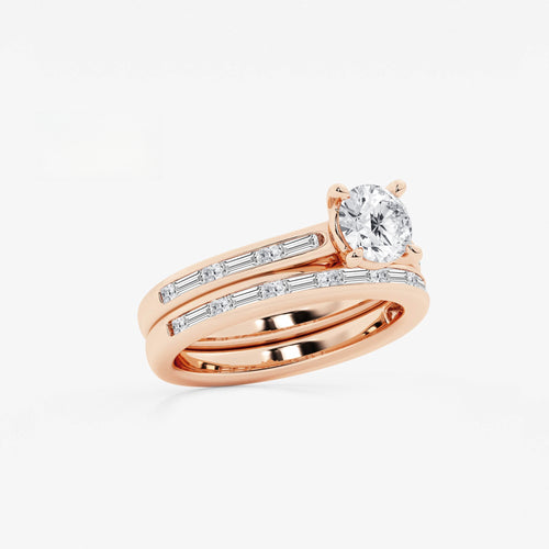 Synergy 1 3/4 ctw Round Lab Grown Diamond Baguette and Princess Side Stone Bridal Set 14K Rose Gold, E, VS1 | IGI Certified, 1 ct Center