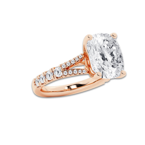 7.66 ctw Elongated Cushion Lab-Grown Diamond Split Shank Side Stone Engagement Ring in 14K Rose Gold for Women | Colorless E, VS1 Clarity, IGI Certified 7.00 ct Center Diamond
