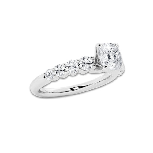 1.54 Ct Cushion Lab-Grown Diamond Half Eternity Engagement Ring in Platinum for Female, Colorless (E), VS1 Clarity | IGI Certified, 1.00 Ct Center Diamond