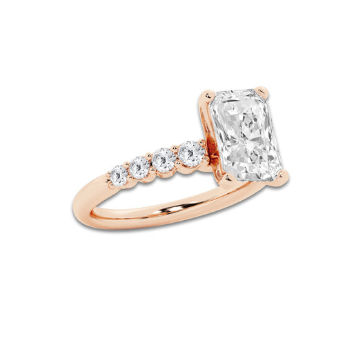 3.04 Ct Radiant Lab-Grown Diamond Half Eternity Engagement Ring in 14K Rose Gold for Female, Colorless (D), VVS1 Clarity | IGI Certified, 2.50 Ct Center Diamond