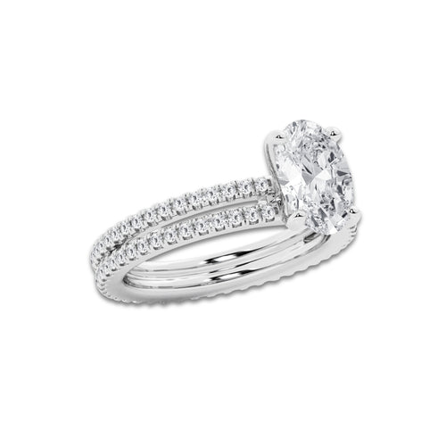2.69 ctw Oval Lab-Grown Diamond Double Row Diamond Engagement Ring in Platinum for Women | Colorless D, VVS1 Clarity, IGI Certified 2.00 ct Center Diamond