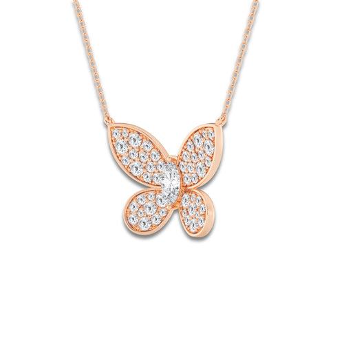 1 ctw Marquise Lab Grown Diamond Petite Pave Butterfly Pendant 14K Rose Gold, DE, VS1 | 1/4 ct Center