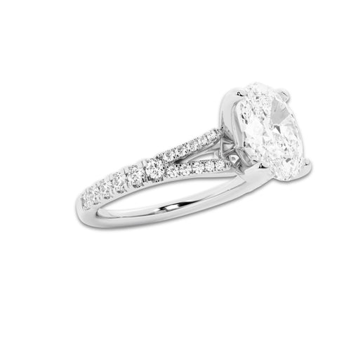 1.83 ctw Oval Lab-Grown Diamond Split Shank Side Stone Engagement Ring in Platinum for Women | Colorless E, VS1 Clarity, IGI Certified 1.50 ct Center Diamond