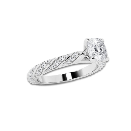 1.19 ctw Cushion Lab-Grown Diamond Twisted Band Engagement Ring in Platinum for Women | Colorless E, VS1 Clarity, IGI Certified 0.75 ct Center Diamond
