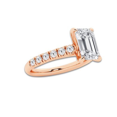 2.41 ctw Emerald Lab-Grown Diamond Pave Engagement Ring in 14K Rose Gold for Women | D Color, VVS1 Clarity, IGI Certified 2.00 ct Center Diamond