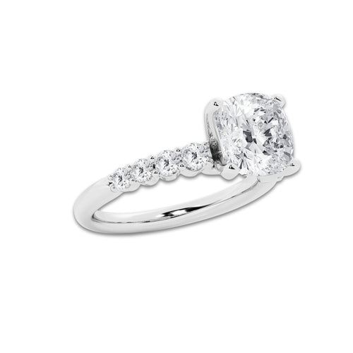 5.66 Ct Cushion Lab-Grown Diamond Half Eternity Engagement Ring in 14K White Gold for Female, Colorless (D), VVS1 Clarity | IGI Certified, 5.00 Ct Center Diamond
