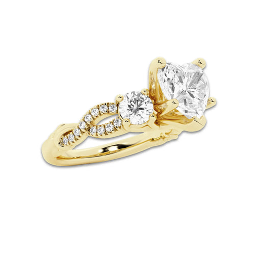 2.62 ctw Heart Lab-Grown Diamond Side Stone Engagement Ring in 14K Yellow Gold for Women | Colorless D, VVS1 Clarity, IGI Certified 2.00 ct Center Diamond