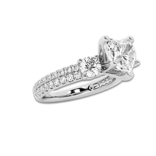 2.25 ctw Heart Lab-Grown Diamond Three Stone Double Row Engagement Ring in Platinum for Women | D Color, VVS1 Clarity, IGI Certified 1.50 ct Center Diamond