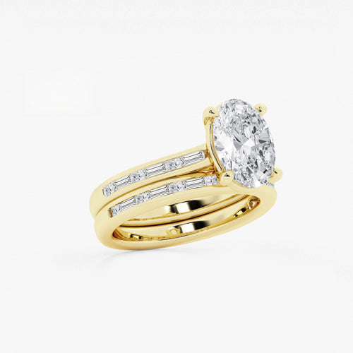 Synergy 3 3/4 ctw Oval Lab Grown Diamond Baguette and Princess Side Stone Bridal Set 14K Yellow Gold, E, VS1 | IGI Certified, 3 ct Center
