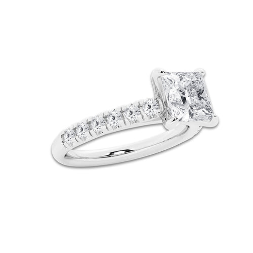 1.91 ctw Princess Lab-Grown Diamond Pave Engagement Ring in Platinum for Women | E Color, VS1 Clarity, IGI Certified 1.50 ct Center Diamond
